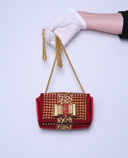 Christian Louboutin Sweet Charity Spiked Mini Crossbody Velvet/Pony Hair G, front view